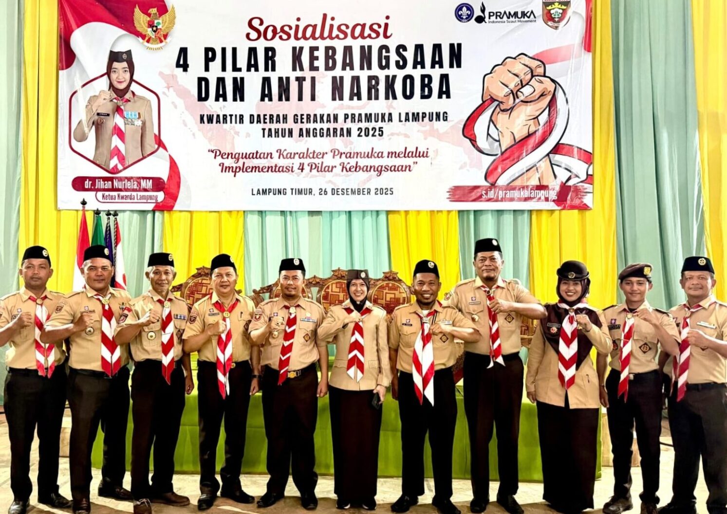 Kwartir Daerah Kwarda Gerakan Pramuka Lampung menggelar kegiatan Sosialisasi Empat Pilar Kebangsaan dan Anti Narkoba DI laMTIM e1766765972221