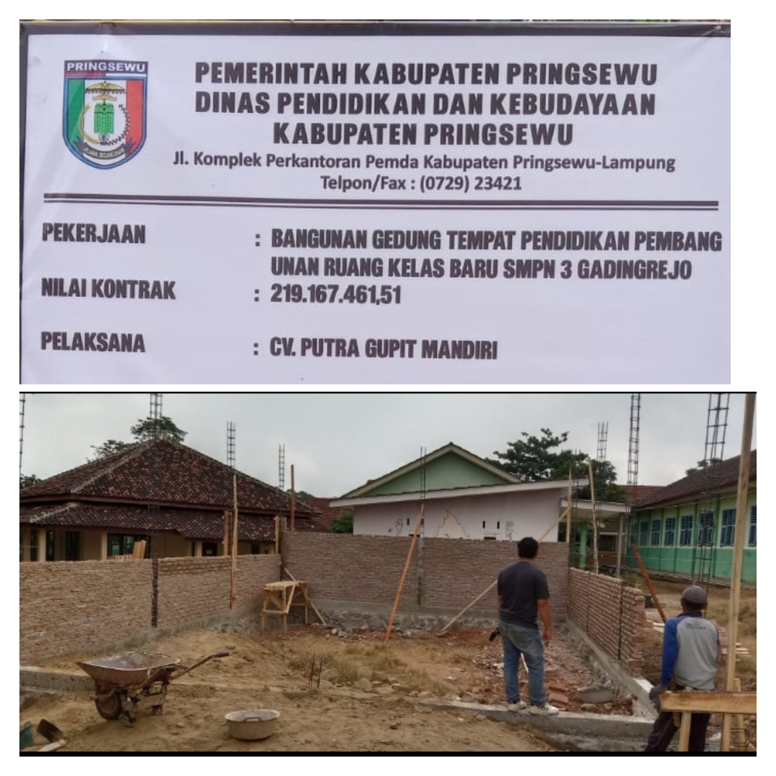 Konsultan Pengawas Mengaku Tak Pahami Standar Harga Bangunan, Proyek RKB SMPN 3 Gadingrejo Rp219 Juta Tuai Sorotan