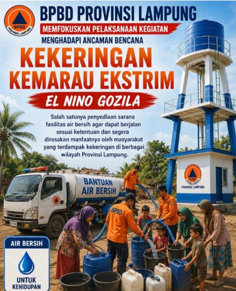 BPBD Lampung Siapkan Antisipasi El Nino Ekstrem, Distribusi Air Bersih Jadi Prioritas