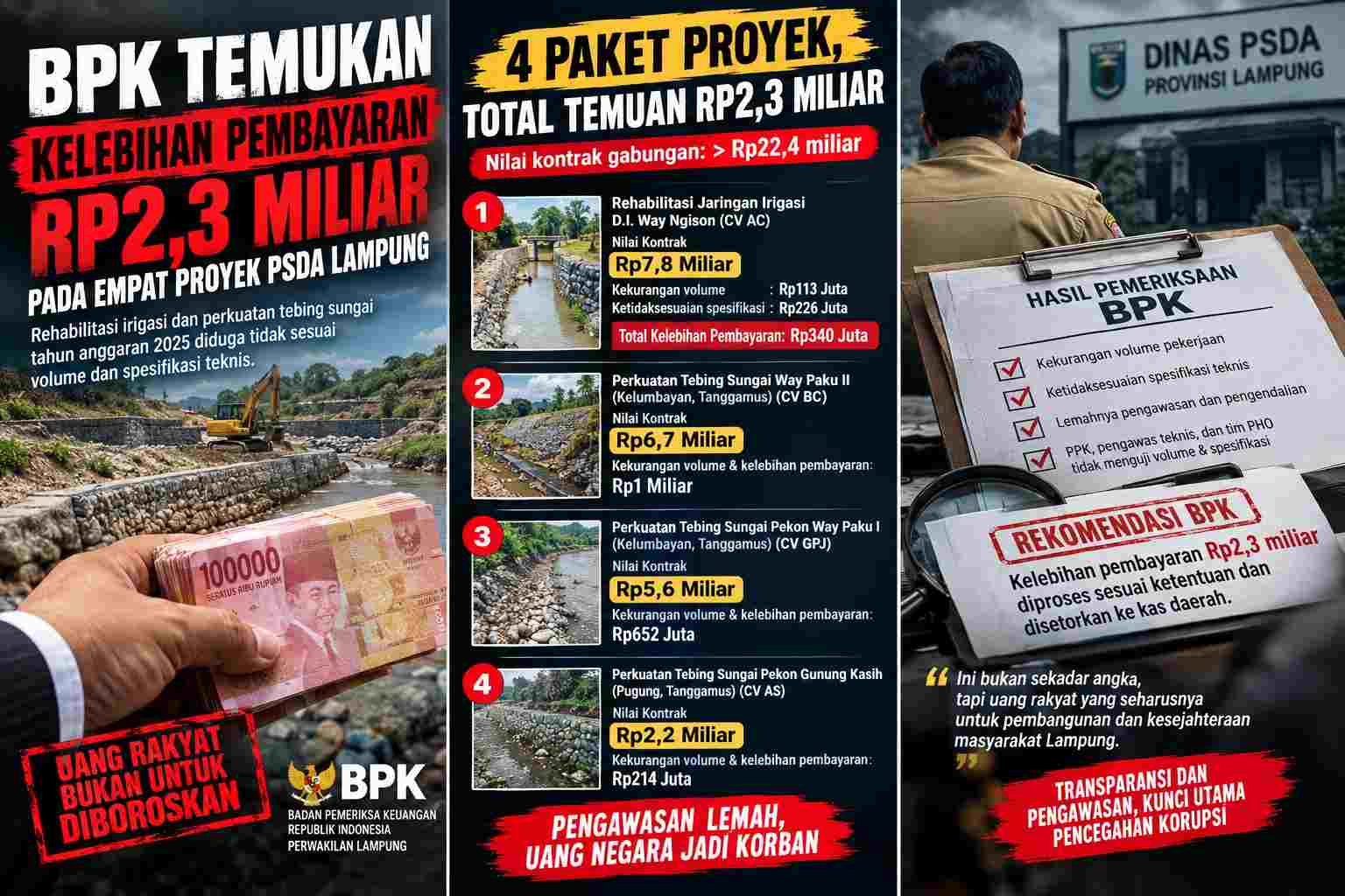 BPK Temukan Kelebihan Pembayaran Rp2,3 Miliar pada Empat Proyek PSDA Lampung 20 BPK Temukan Kelebihan Pembayaran Rp2,3 Miliar pada Empat Proyek PSDA Lampung